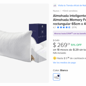 Almohada Inteligente Nube Memory Foam 65x46cm Blanca